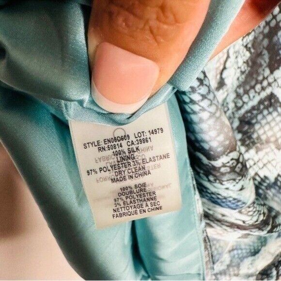 Elie Tahari Dia Gathered Snake-Print Silk-Satin Mini Dress Turquoise Size 4 - Picture 11 of 15